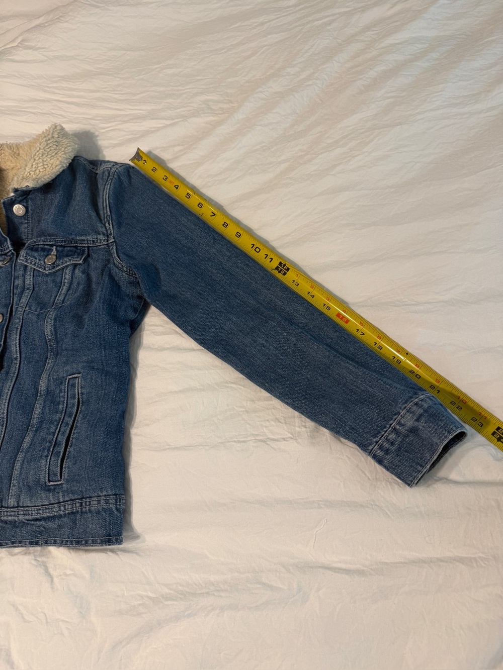 Old Navy Blue Denim Trucker Jacket Sherpa Lined Y2K Women’s Size Small - Picture 14 of 16